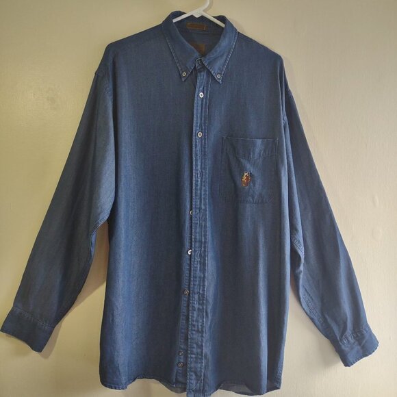 Pendleton Rodeo Wear Denim Shirt Western Horse Button Up  Large-Long - Picture 2 of 8